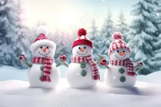 冬季白雪地里的小雪人可爱摄影图