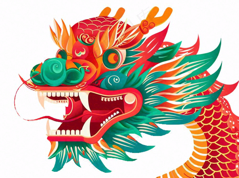 中国龙动物国潮风插画免抠(1264x944)