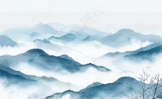 中国风水墨山水画青山山峦叠嶂云雾清明端午寒露古风插画背景