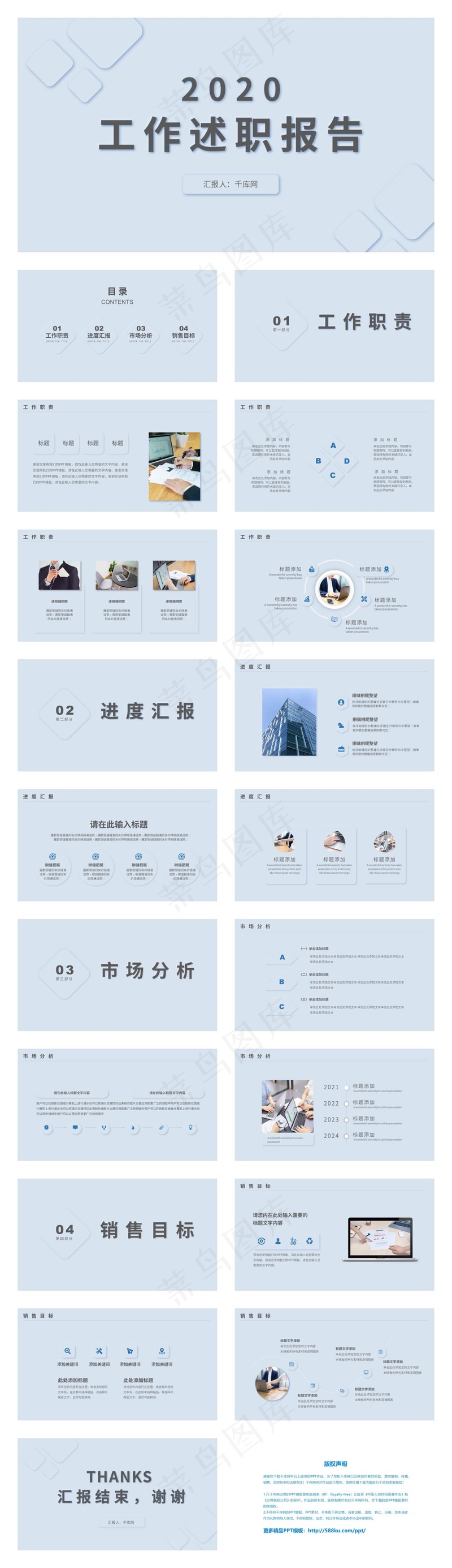 蓝色系拟态风个人工作述职报告PPT模板