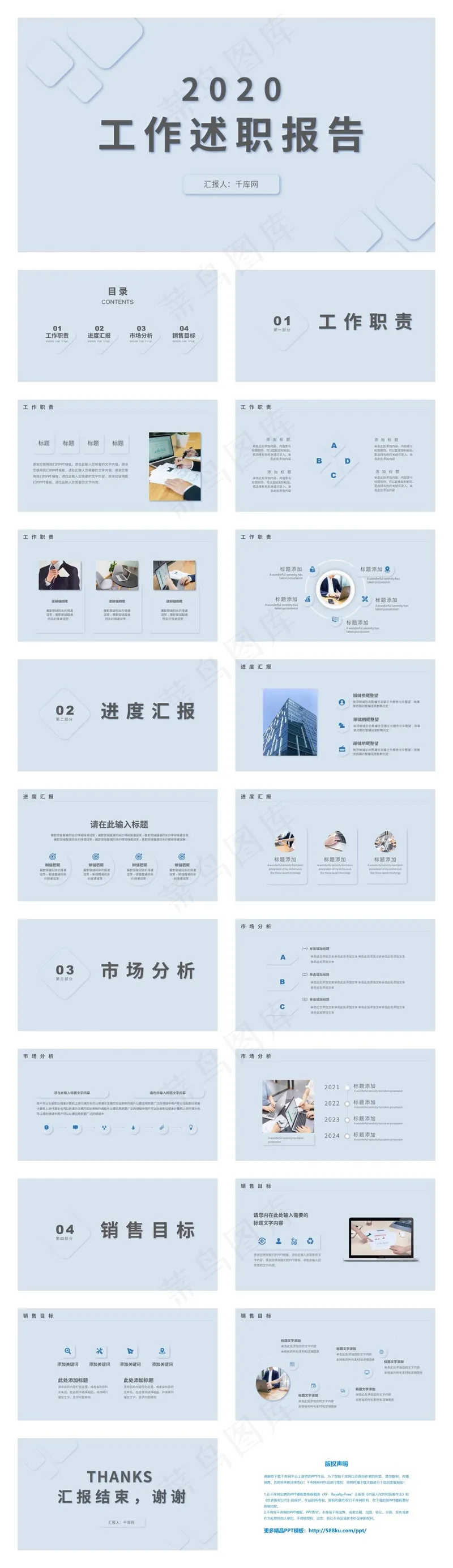 蓝色系拟态风个人工作述职报告PPT模板