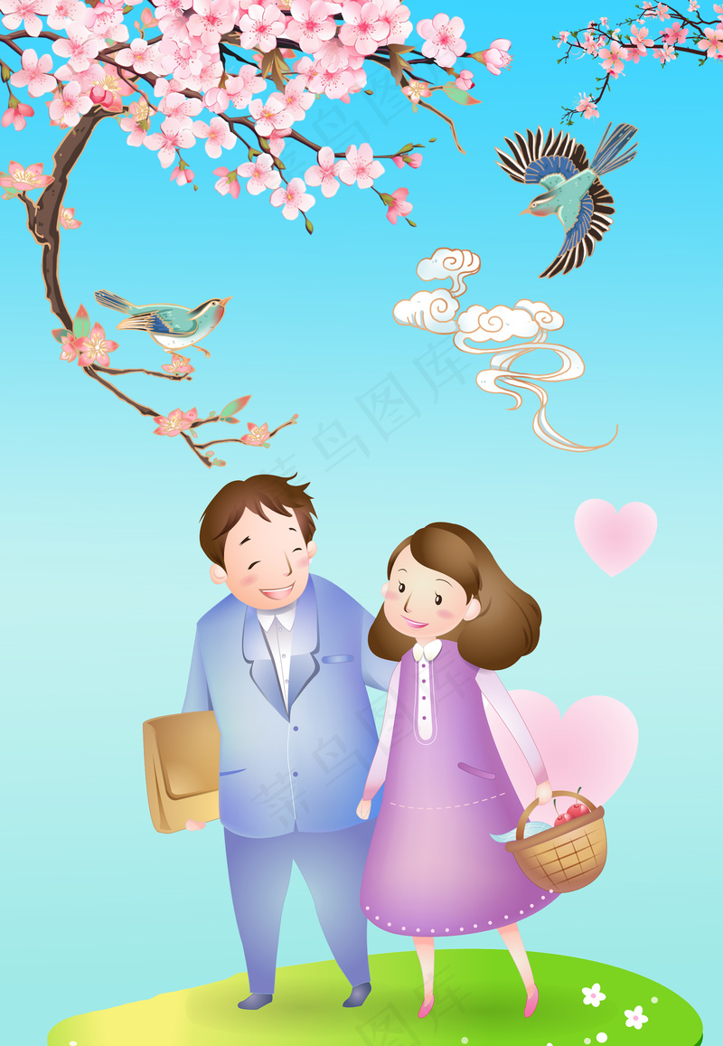 浪漫恩爱夫妻春天情侣旅游图psd模版下载