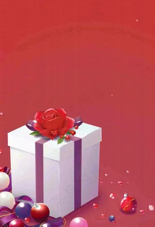 红色背景下的玫瑰花礼盒礼物惊喜情人节七夕背景