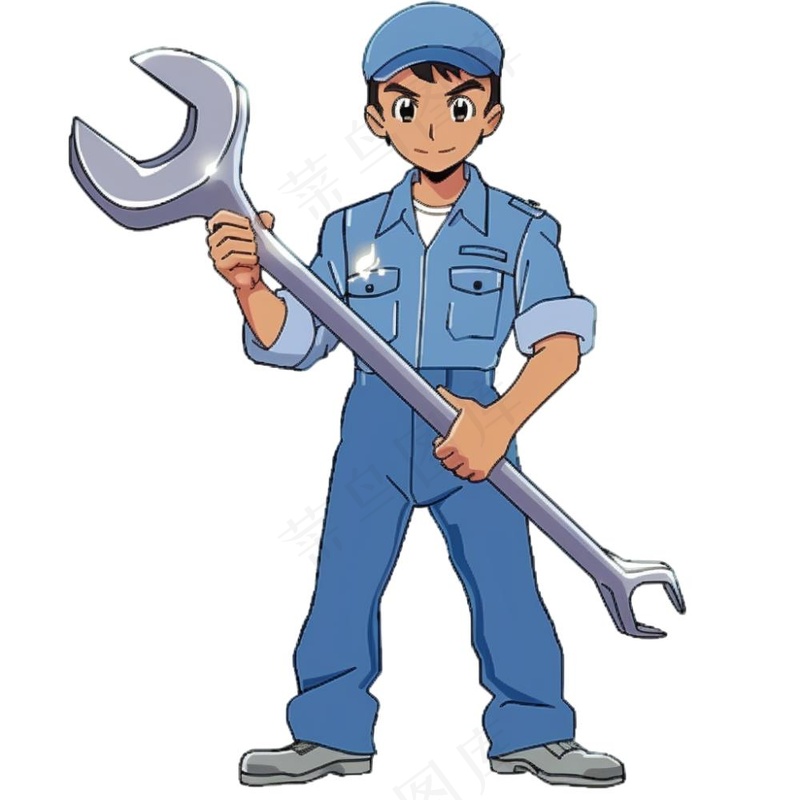 工人工具扳手维修工人劳动五一卡通插画免抠(1024x1024)