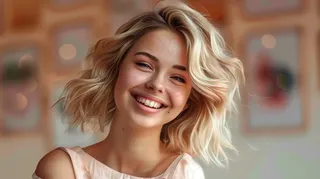 欧美少女微笑自信金发人像摄影图