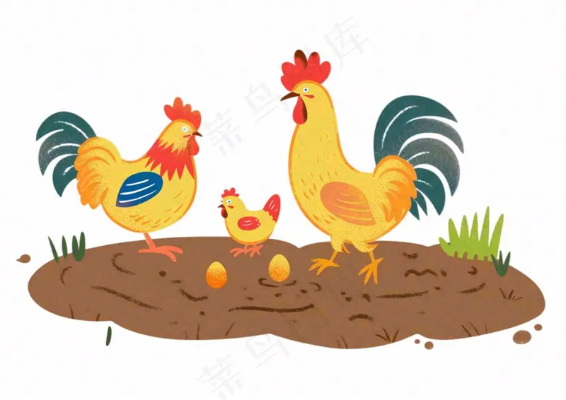 大公鸡小鸡鸡蛋卡通插画免抠(1312x928)