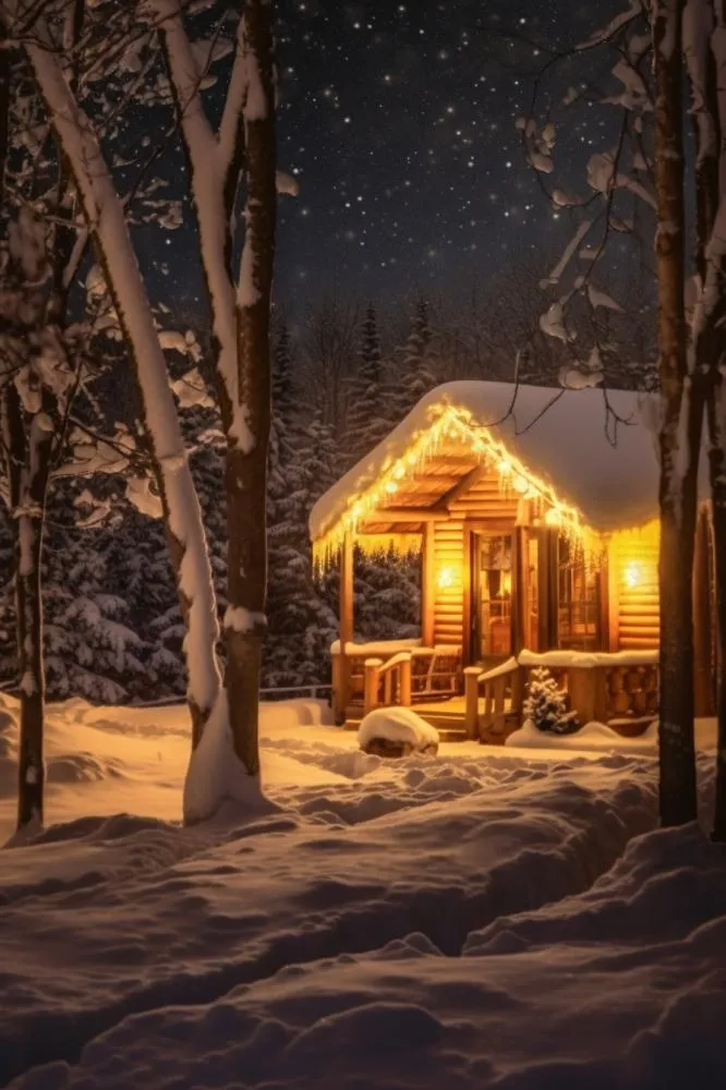 夜景雪屋意境背景(896x1344)
