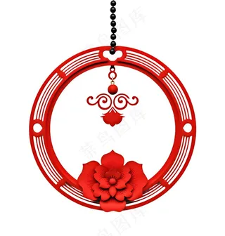 红色圆形边框窗花春节贴纸免抠