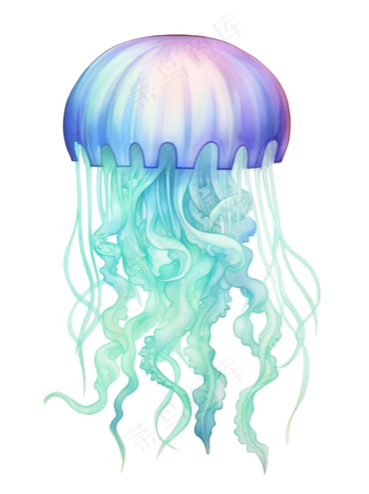 水母海洋海鲜蓝紫色梦幻卡通插画免抠(944x1264)
