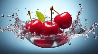 樱桃车厘子水花四溅新鲜水果摄影图