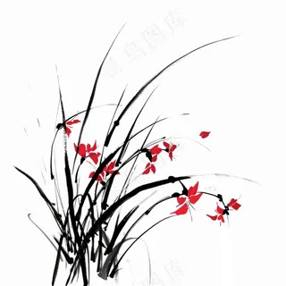 兰花水墨画中国风彩绘插画免抠