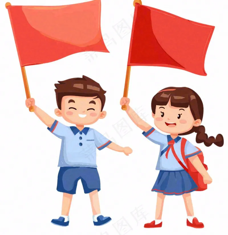 学生拿着旗帜红旗青少年青年国庆卡通插画免抠(1024x1056)