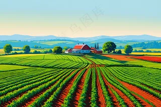 晴朗天空农田美景图片