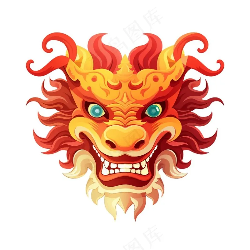 龙龙头红色新年龙年卡通插画免抠(1024x1024)