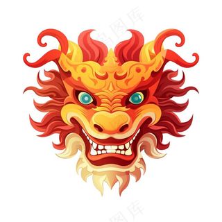龙龙头红色新年龙年卡通插画免抠