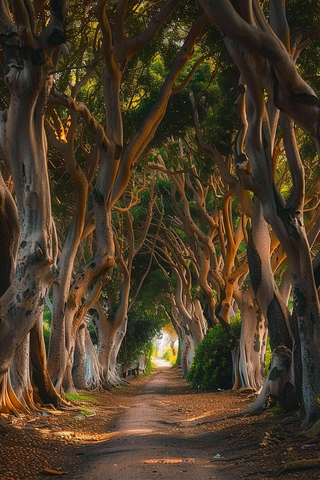 大树下林荫大道泥巴路摄影图