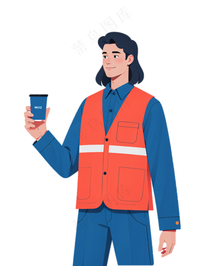 喝咖啡的工人 五一劳动节素材 扁平风 免抠透明底