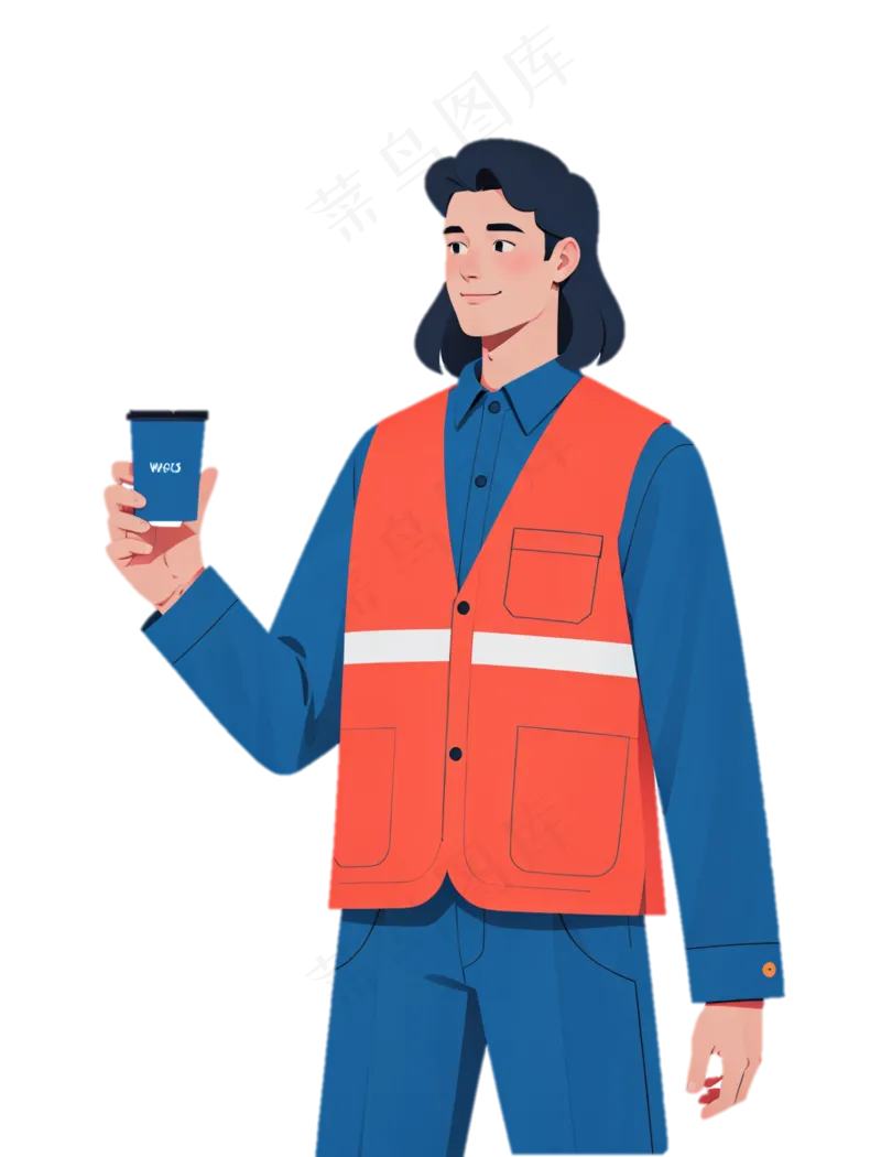 喝咖啡的工人 五一劳动节素材 扁平风 免抠透明底