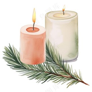 节日装饰蜡烛圣诞水彩手绘插画免抠