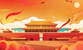 祖国繁荣昌盛插画红色喜庆庆祝山河国庆建军建党国潮风插画背景