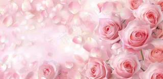 粉红背景上的玫瑰花美丽浪漫梦幻爱情情人节七夕摄影图