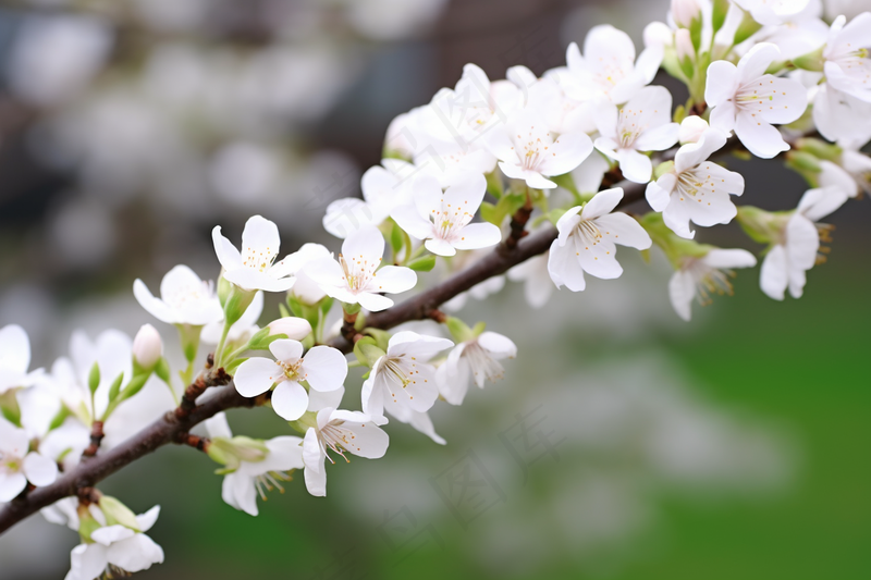 春天白色梨花树枝摄影图