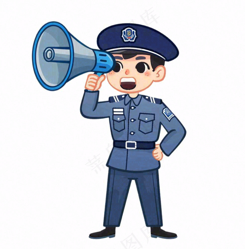 警察拿着喇叭宣传卡通人物插画免抠(1024x1040)