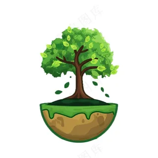 世界地球上的大树绿色卡通插画免抠