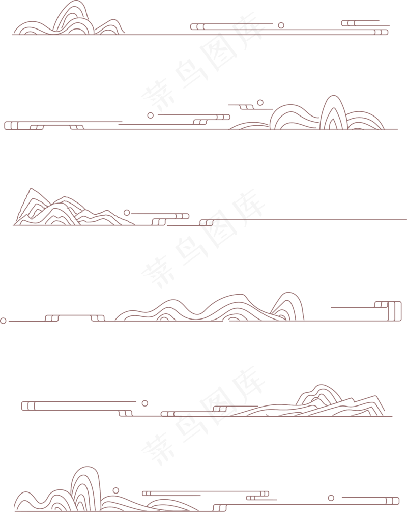 山水波浪祥云中式国风线条78免扣素材