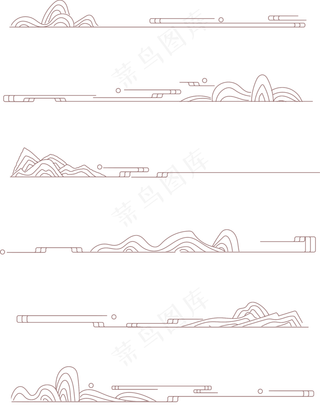 山水波浪祥云中式国风线条78免扣素材