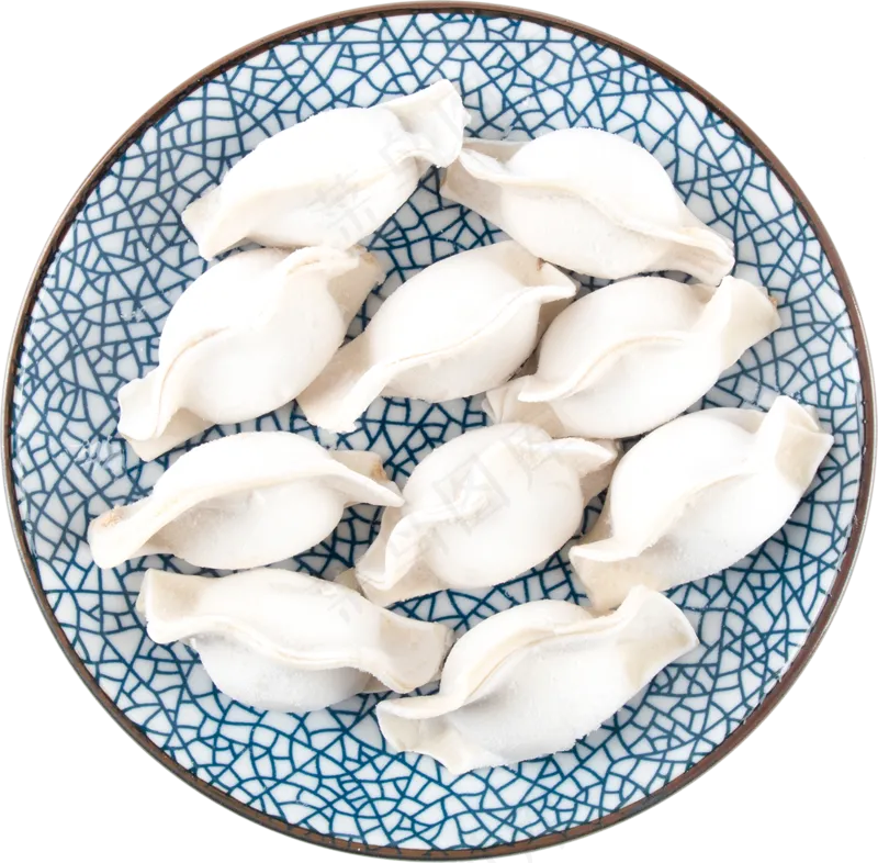 蓝色圆盘白色生饺子PNG素材