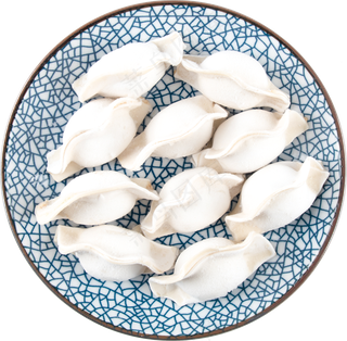 蓝色圆盘白色生饺子PNG素材