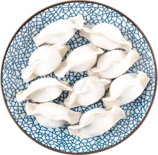 蓝色圆盘白色生饺子PNG素材