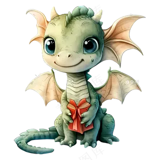 免抠卡通拿着礼物的恐龙素材