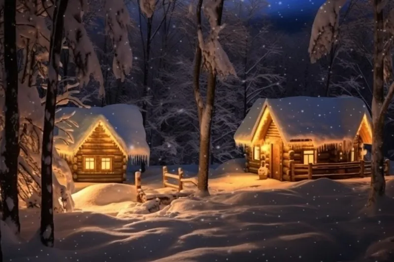 夜景雪屋意境背景(1344x896)