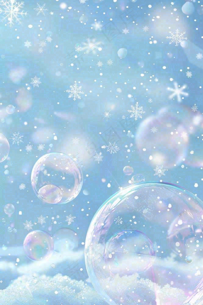 冬天雪花白雪气泡立冬小雪大雪冬至插画背景(896x1344)