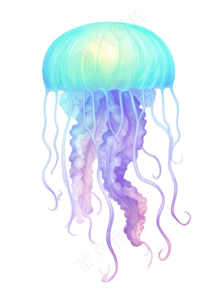 水母海洋海鲜蓝紫色梦幻卡通插画免抠