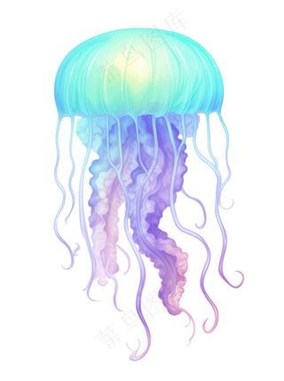 水母海洋海鲜蓝紫色梦幻卡通插画免抠