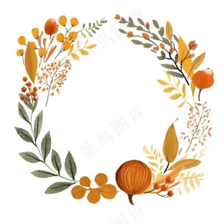 枫叶落叶树叶简约秋天圆形边框水彩画插画免抠