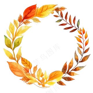 枫叶落叶树叶简约秋天圆形边框水彩画插画免抠