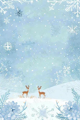 冬天白雪雪花世界麋鹿寒冷立冬冬至大雪小雪圣诞插画背景
