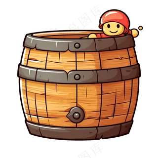 卡通手绘玩具海盗桶线条插画矢量装饰元素