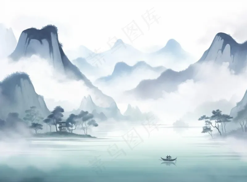 山水水墨画中国风插画背景(1280x944)
