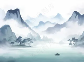 山水水墨画中国风插画背景
