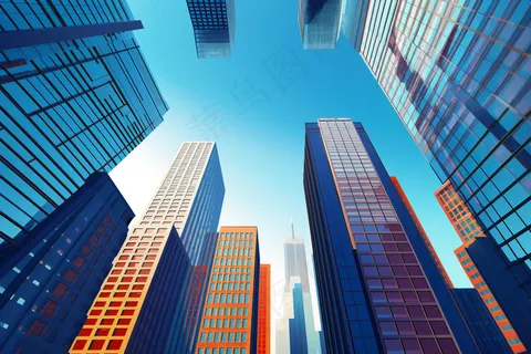 城市上空仰视图摄影图