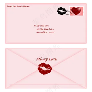 粉色情书信封信纸矢量免扣AI素材