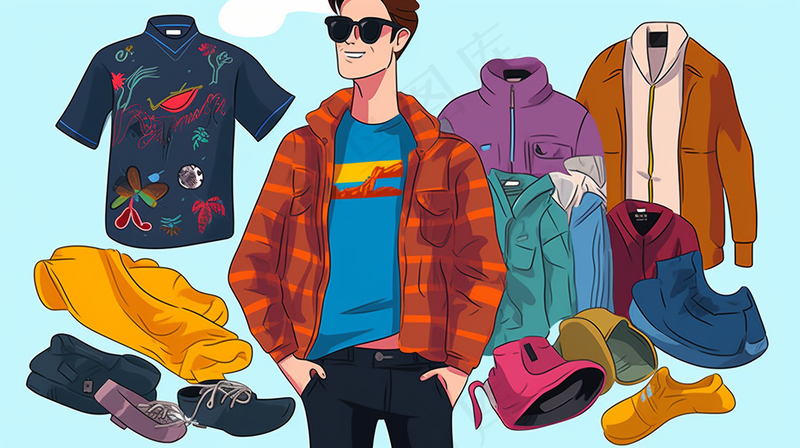 男士穿搭时尚卡通插画背景