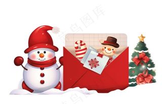 圣诞红色信封圣诞老人卡通插画免抠