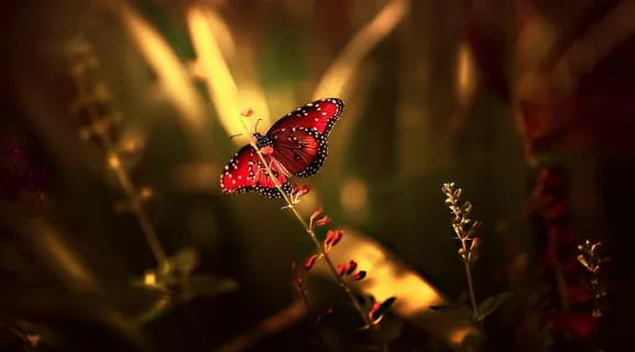 阳光下的红蝴蝶
