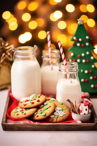 圣诞节日牛奶饼干装饰摄影图